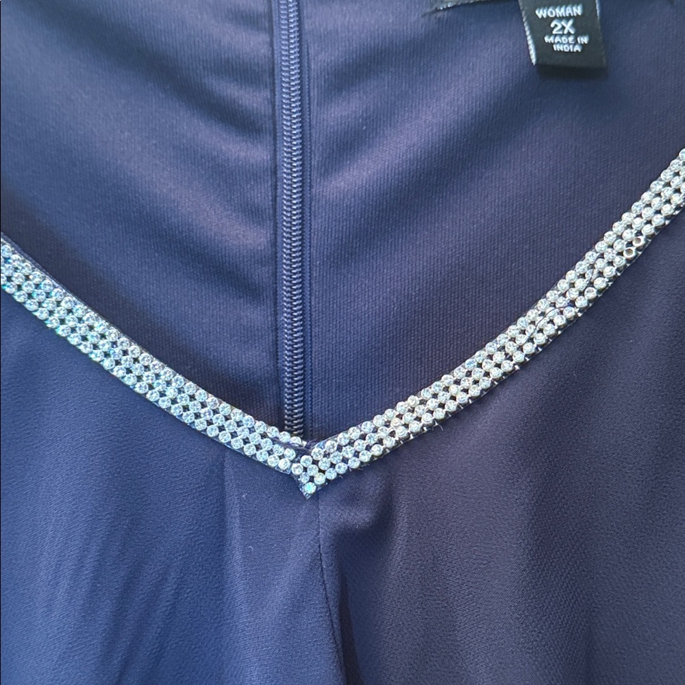 Roz & Ali Deep Blue Jumpsuit with Metallic Trim size 2x worn once Price drop - Picture 4 of 8